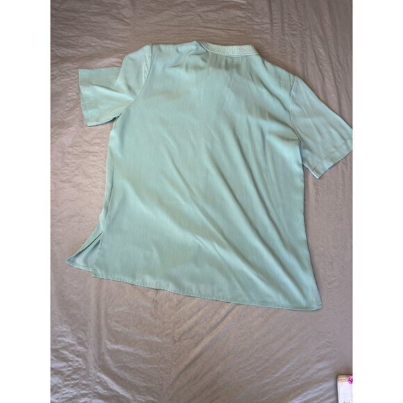 Pyke LTD Womens Teal Blouse 14 short sleeve polyester button up collared vintage - Picture 6 of 8